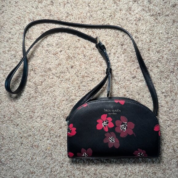 Kate Spade New York Perry Dark Floral Leather Dome Crossbody Purse - Picture 3 of 13